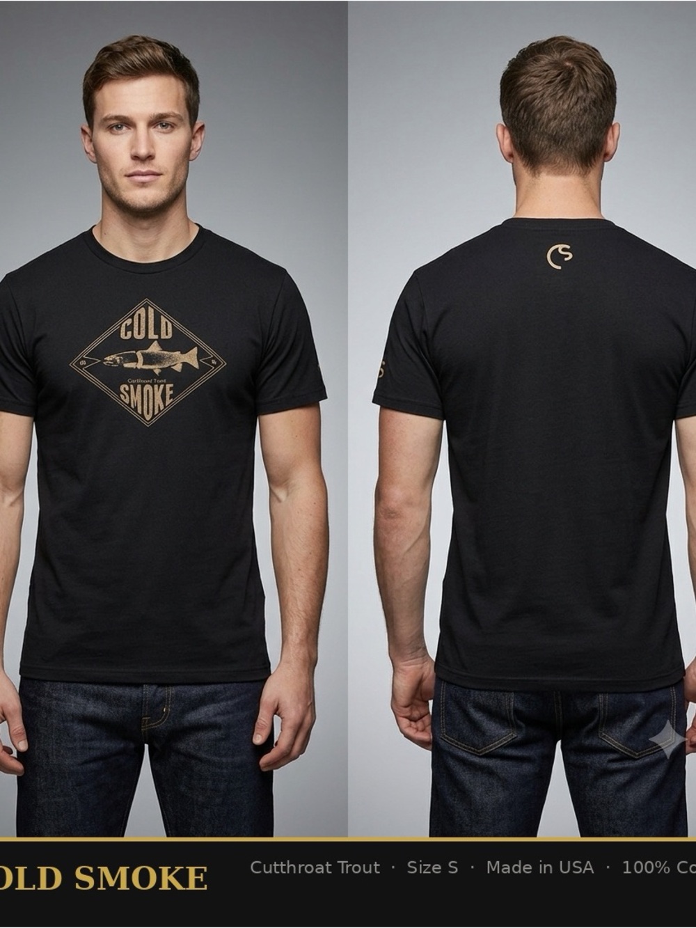 Coldsmoke Cold Smoke Cutthroat Trout Graphic T-Shirt Black Gold S Made in USA